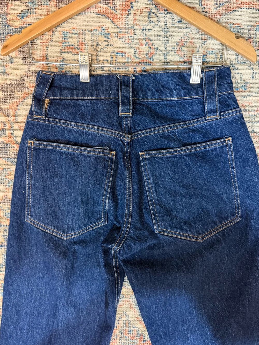 FRAME Oversized Luxury Jeans 24 Rinse Dark Wash Cuffed Straight Leg 100% Cotton - Picture 8 of 12
